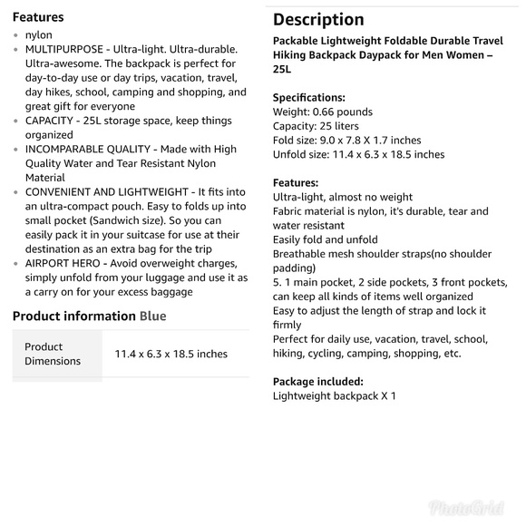 FOLDABLE LIGHTWEIGHT DURABLE BACKPACK - Picture 4 of 4